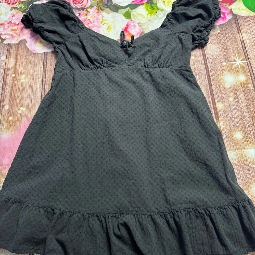 wild fable Black Puff-Sleeve Tie-Front Mini Dress - Picture 9 of 9